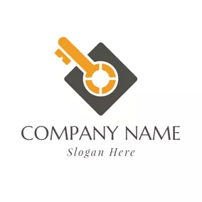 Logótipo De Negócios E Consultoria Brown Square and Yellow Key logo design