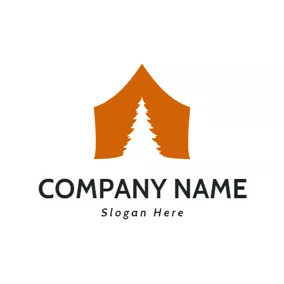 Negative Space Logo Brown Tent and White Tree logo design