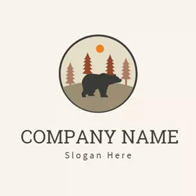 Travel & Hotel Logo Brown Tree and Black Bear logo design
