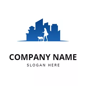 Dog Logo Building Woman Dog Walking logo design