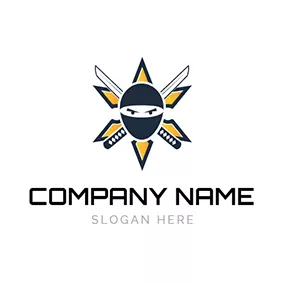 Assassin Logo Cartoon Assassin Face and Crossed Knife logo design