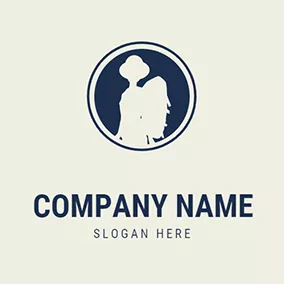 Backpack Logo Circle and Hiker logo design