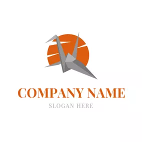 Origami Logo Circle and Paper Crane logo design