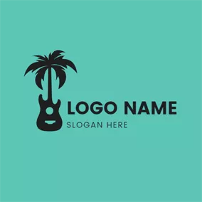吉他Logo Coconut Tree and Guitar Outline logo design