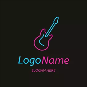 Art - Cool Pink  & Blue Guitar logo design
