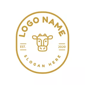 Restaurant Logo Cow Head In Banner logo design