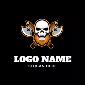 ゲームロゴ Cross Axe and Human Skeleton logo design