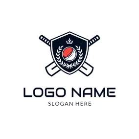 Emblem Logo Cross Bat and Badge logo design