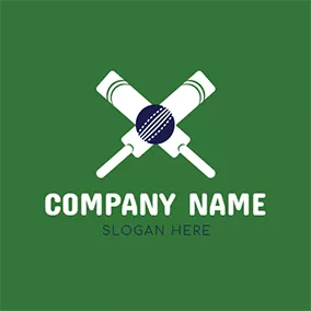 Emblem Logo Cross Cricket Bat and Cricket Ball logo design