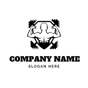 Barbell Logo Cross Gym Equipment and Strong Man logo design