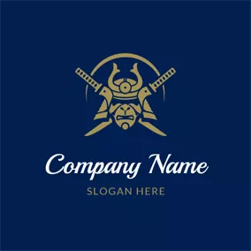 Samurai Logo Cross Katana and Samurai Helmet logo design