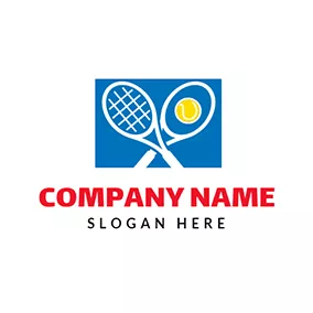 Tennis Logo Cross Tennis Racket and Yellow Ball logo design