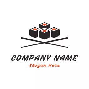 Sushi Logo Crossed Black Chopsticks and Sushi logo design