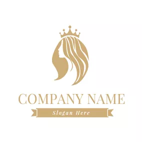 Beauty Salon Logo Crown and Brown Hair Lady logo design