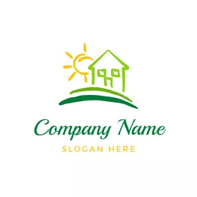 Villa Logo Cute Sun and Small Green House logo design