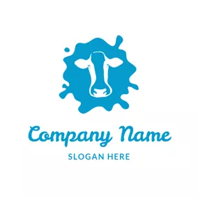 Milk Logo Dairy Cow Head and Milk logo design