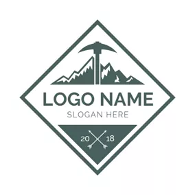 Travel & Hotel Logo Dark Green Axe and Mountain Camping logo design