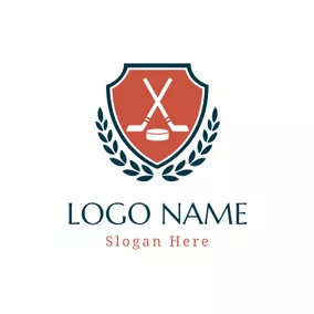 Club Logo Dark Green Leaf and Hockey Stick logo design