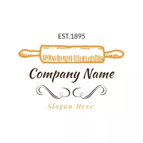 Bakery Logo Decoration and Yellow Rolling Pin logo design