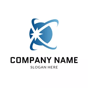 Planet Logo Encircled Blue Planet and Shining Polaris logo design