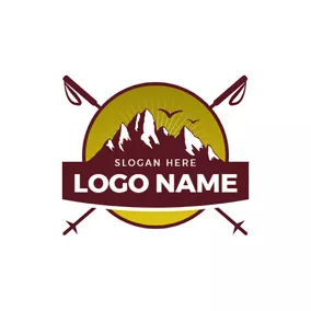 Travel & Hotel Logo Encircled Mountain and Mountaineering Stick logo design