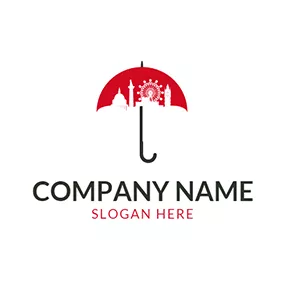 傘ロゴ Ferris Wheel and Yellow Umbrella logo design