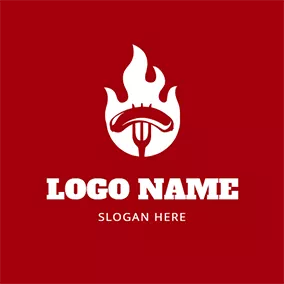 BBQ Logo Fire Sausage Fork and Bbq logo design