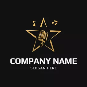 Music Logo Five Pointed Star and Microphone logo design