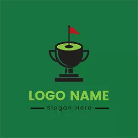 Golf Logo Flag Trophy and Golf Course logo design