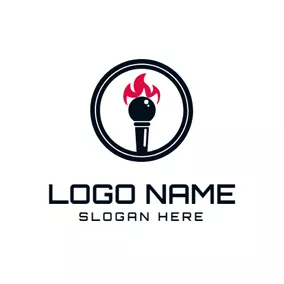 Music Logo Flame Circle and Microphone logo design
