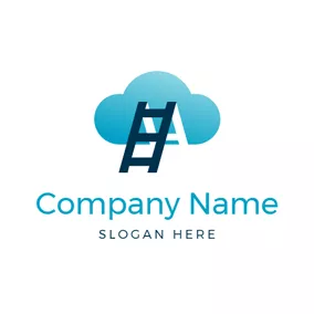 Emblem Logo Flat Ladder and Blue Cloud logo design