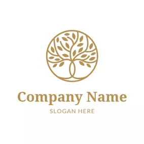 Emblem Logo Flat Leaf and Tree logo design