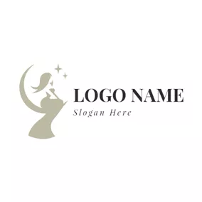 Fashion & Beauty Logo Flat Moon and Graceful Woman logo design