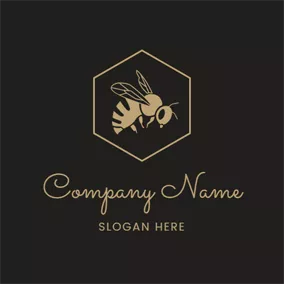 Wasp Logo Flat Pentagon and Bee Skeleton logo design