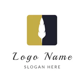 Attorney & Law Logo Golden and Black Square Feather logo design