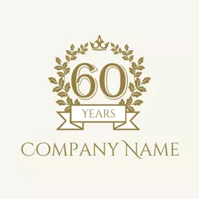 Abstract Logo Golden Branch and Number Sixty logo design