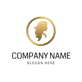 Beauty Salon Logo Golden Circle and Women Silhouette logo design