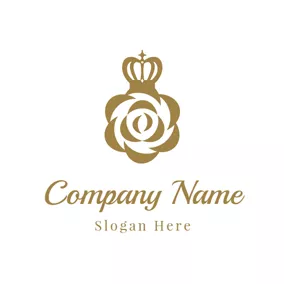 Queen Logo Golden Crown and Flower logo design
