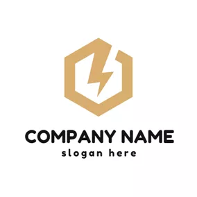 Company & Organization Logo Golden Hexagon and Thunder logo design