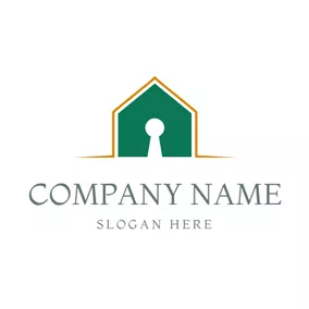 Construction Logo Golden Outlined Green House logo design