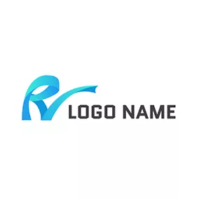 3D Logo Gradient 3D Ribbon R V logo design