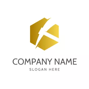 Mining Logo Gradient Golden Hexagon and Mining Pickaxe logo design