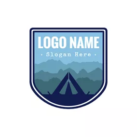 Travel & Hotel Logo Gradient Overlapping Mountains and Tent logo design