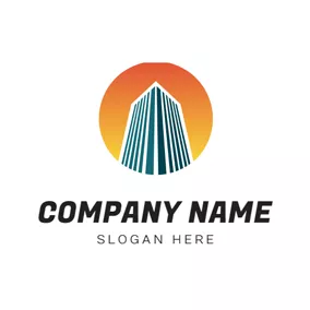 Construction Logo Gradient Sun and Edifice logo design