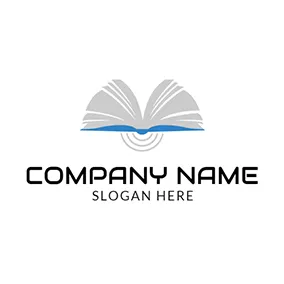 Emblem Logo Gray and Blue Book logo design
