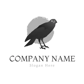 Crow Logo Gray Circle and Black Raven logo design