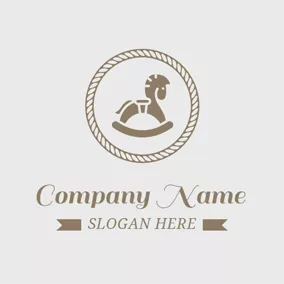 Toys Logo Gray Circle and Cute Cockhorse logo design