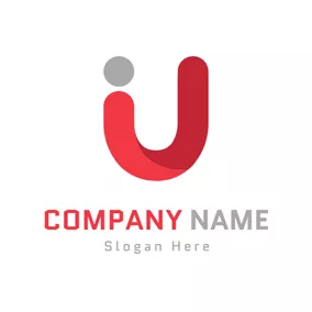 Letter Logo Gray Circle and Red Letter U logo design