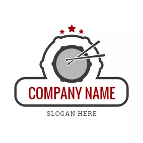 Music Logo Gray Drum Set and Rock Band logo design
