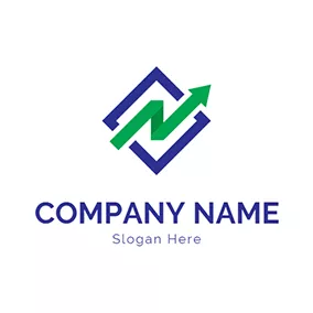 Finance & Insurance Logo Green Arrow and Blue Frame logo design